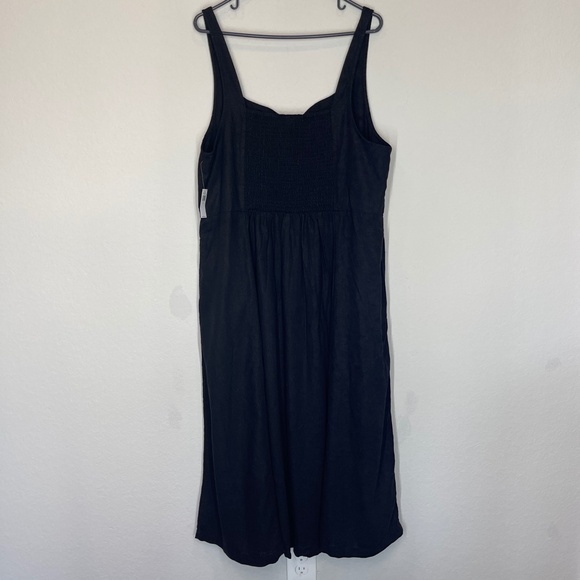 Old Navy Dress Women's XXL Babydoll Linen Blend Sleeveless Midi Pockets Black - Picture 4 of 14